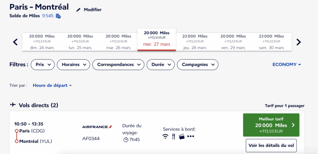 Un vol Paris-Montréal en cabine Economy avec Air France pour 20 000 Miles Flying Blue
