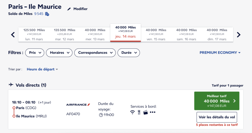 Un vol Paris-Île Maurice en cabine Premium Economy avec Air France pour 40 000 Miles Flying Blue