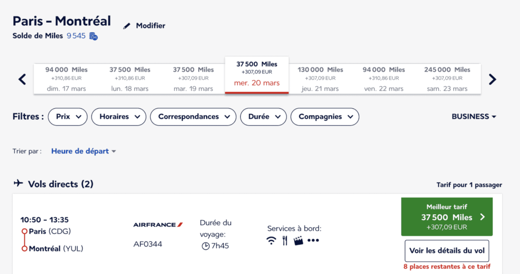 Un vol Paris-Montréal en cabine Business avec Air France pour 37 500 Miles Flying Blue