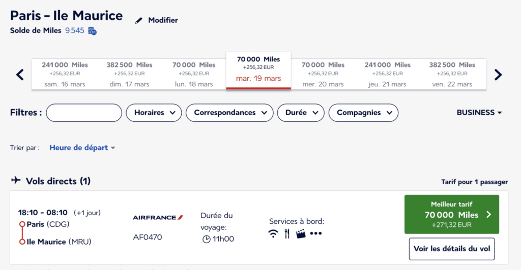 Un vol Paris-Île Maurice en cabine Business avec Air France pour 70 000 Miles Flying Blue