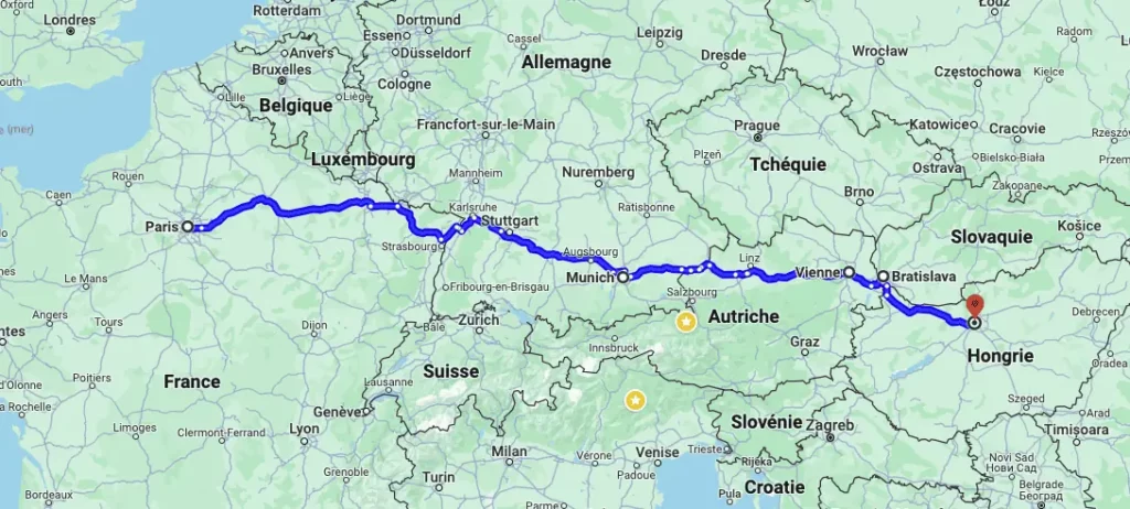 Itinéraire Interrail entre Paris et Budapest