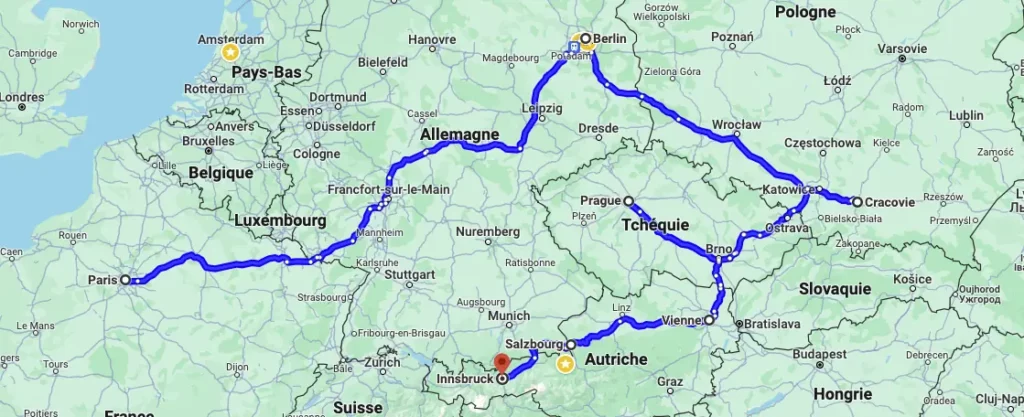 Itinéraire Interrail entre Paris et Innsbruck