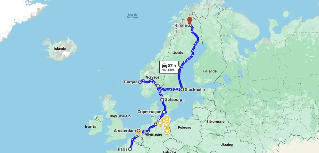 Itinéraire Interrail entre Paris et Kiruna