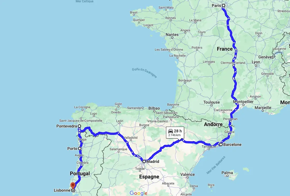 Itinéraire Interrail entre Paris et Lisbonne