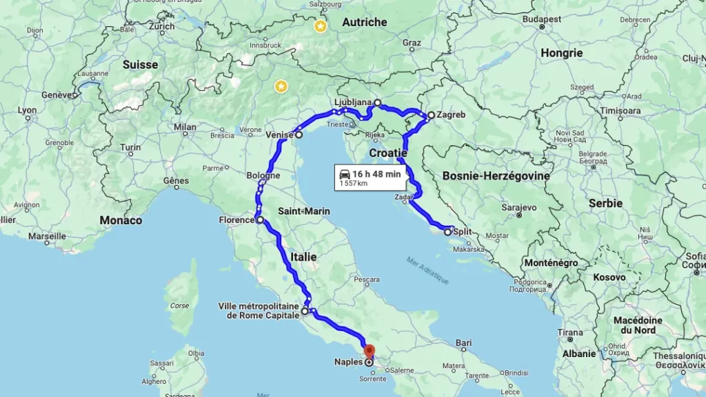 Itinéraire Interrail entre Paris et Naples