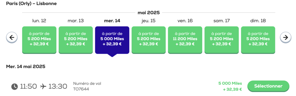 Vol Paris-Lisbonne à 5000 Miles Flying Blue avec Transavia