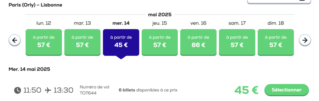Vol Paris-Lisbonne avec Transavia à 45 euros