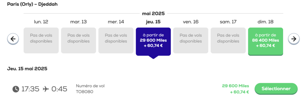 Vol Paris-Djeddah à 29 600 Miles Flying Blue avec Transavia