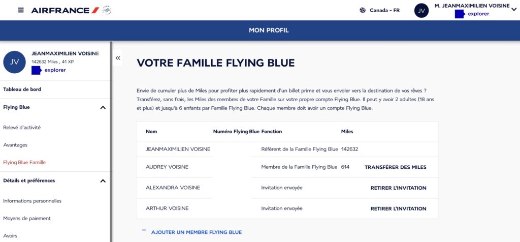 Famille Flying Blue Tableau