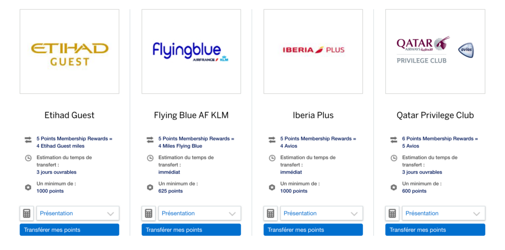 Partenaires aériens American Express Membership Rewards France