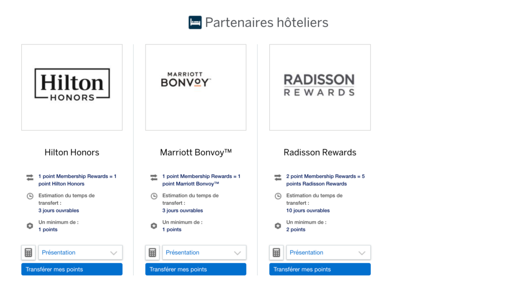 Partenaires hôteliers American Express Membership Rewards France