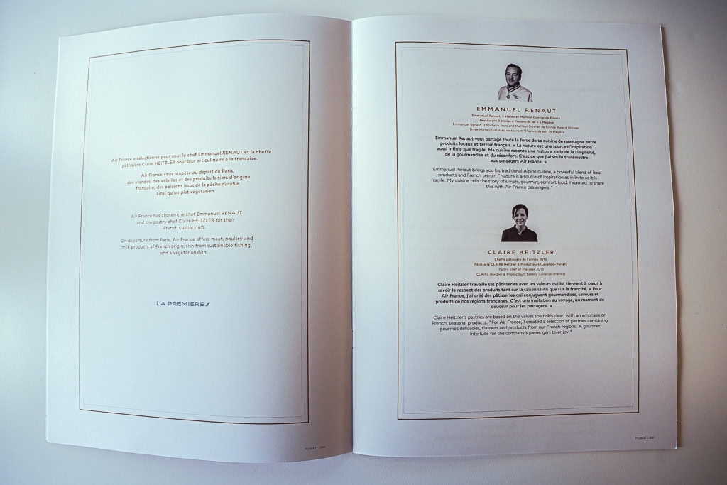 Menu Air France La Premiere