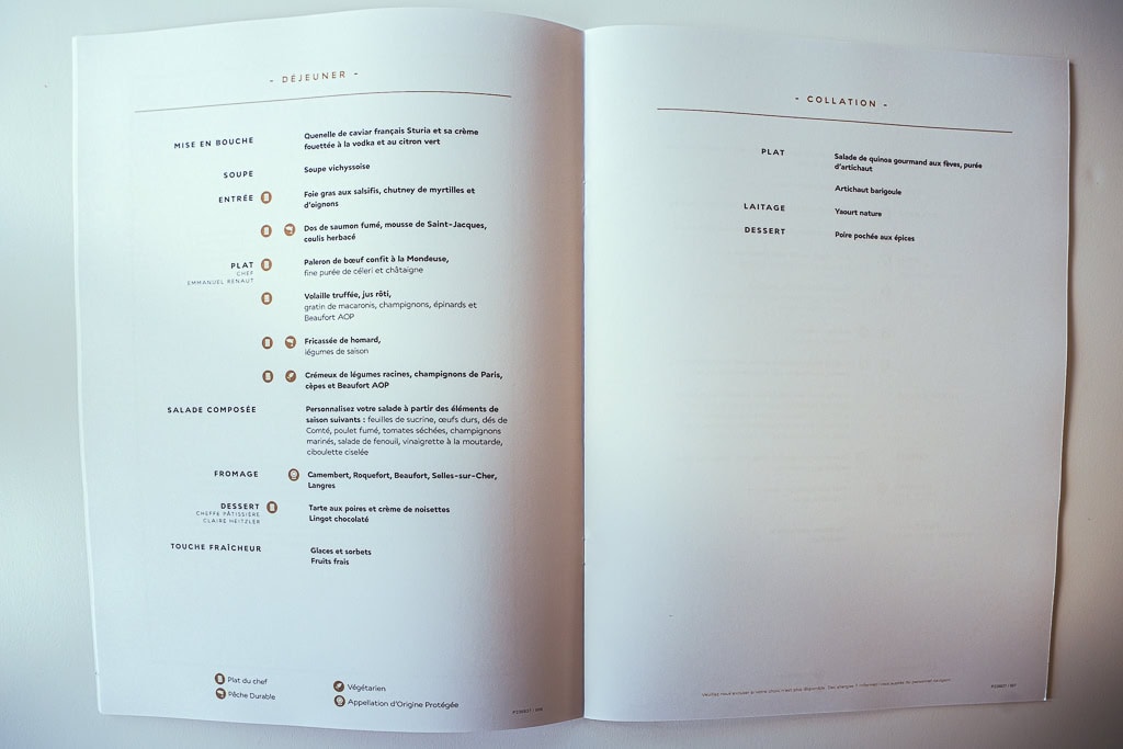 Menu Air France La Premiere