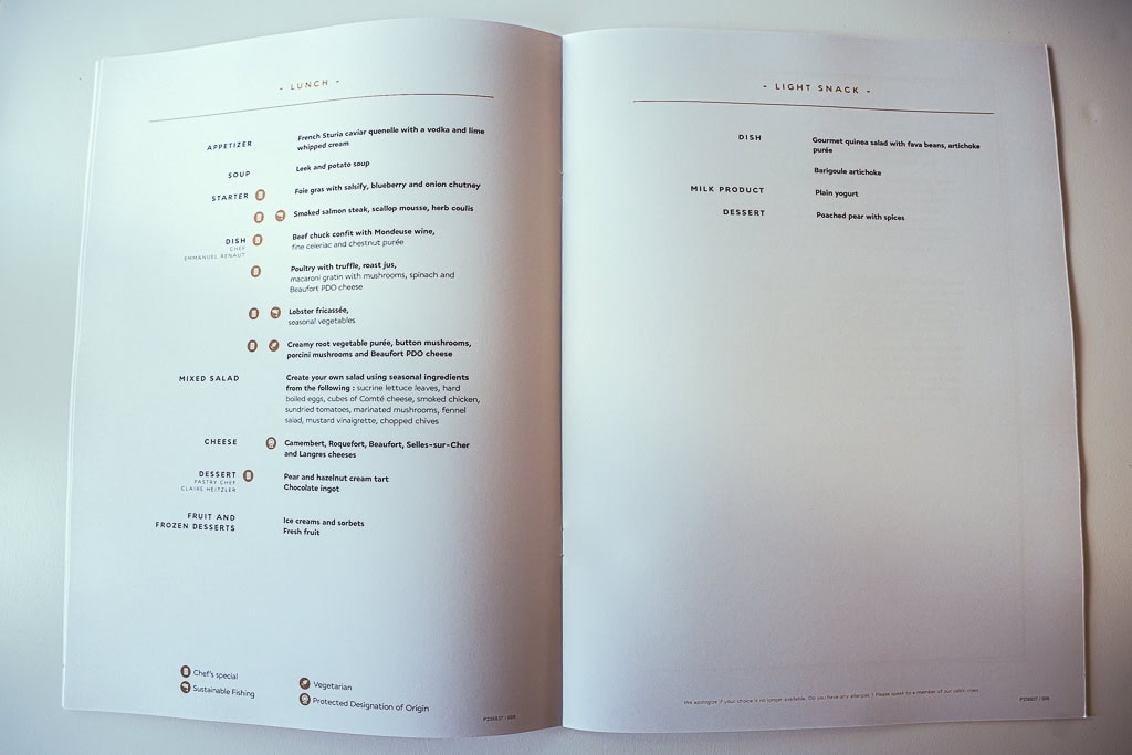 Menu Air France La Premiere