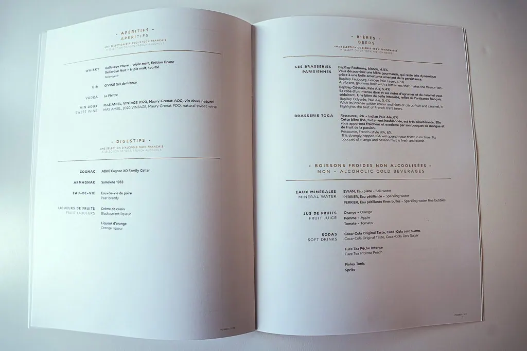 Menu Air France La Premiere