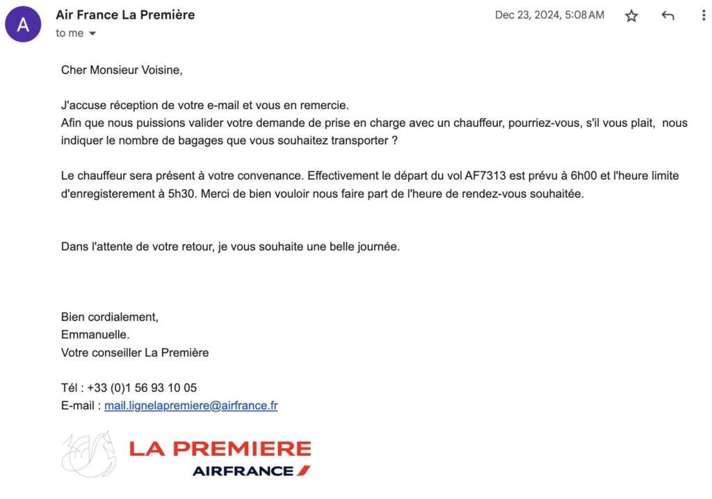 Air France Email La Premiere