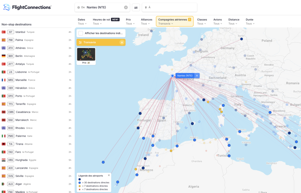 FlightConnections - Destinations Transavia au départ de Nantes (NTE)