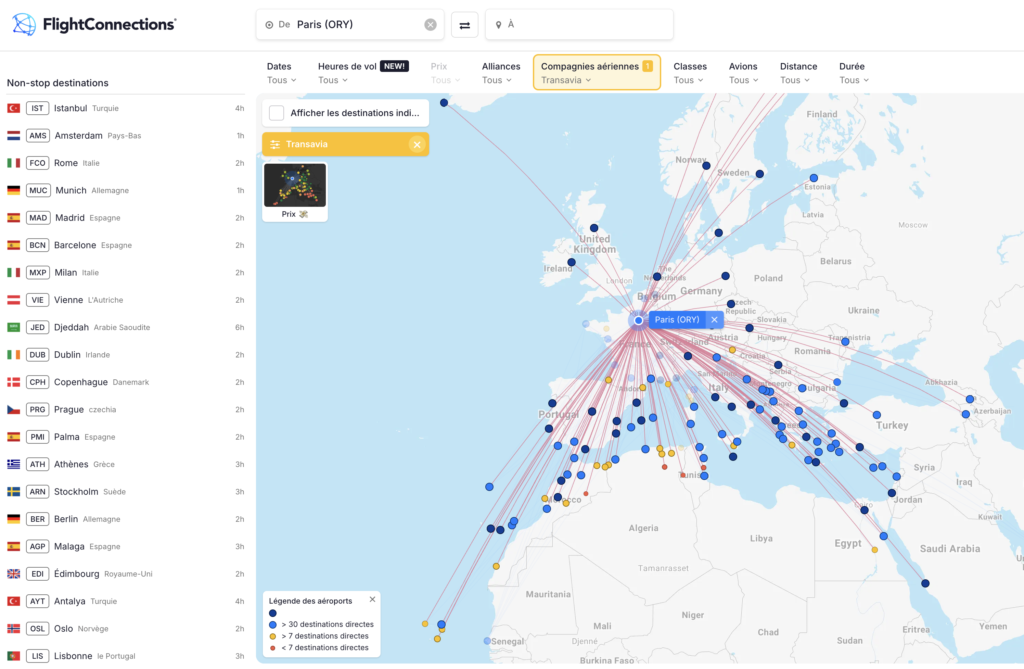 FlightConnections - Destinations Transavia au départ de Paris (ORY)