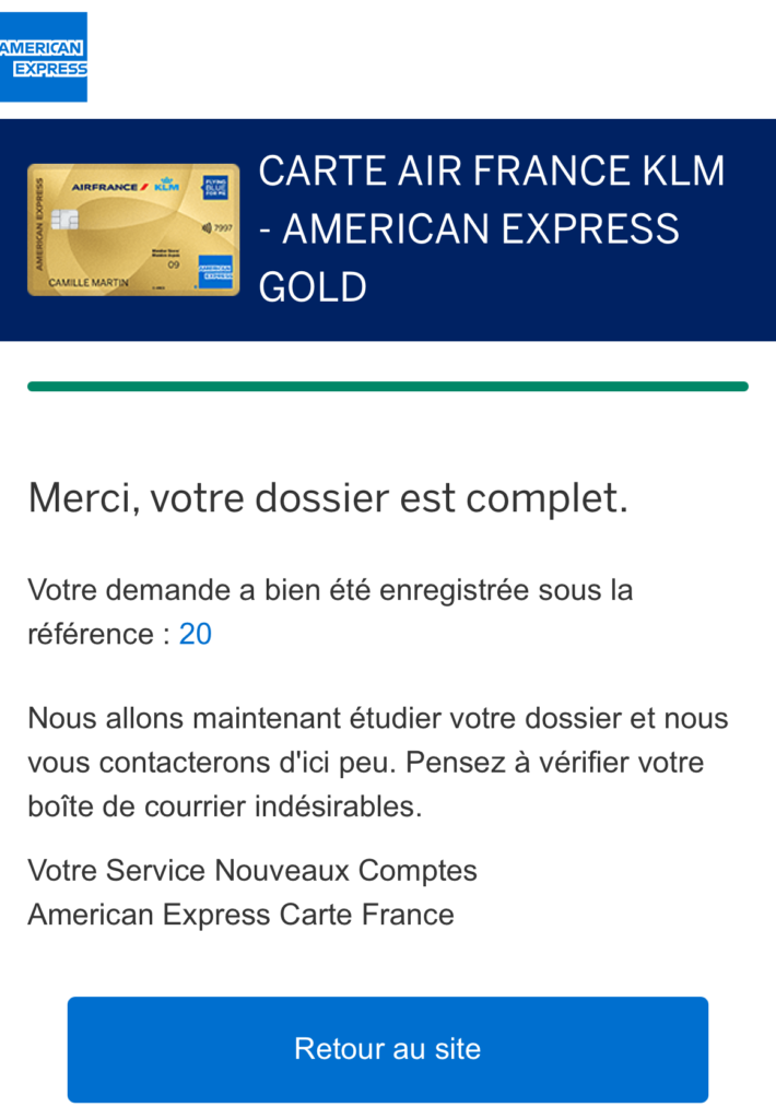 Amex France - Demande carte - Fin