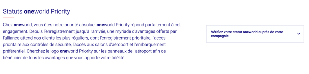 Statuts Oneworld Priority