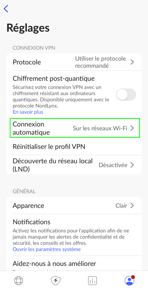 NordVPN connection automatique