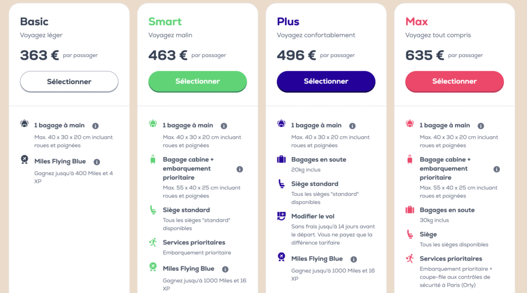 Tarif bagages Transavia