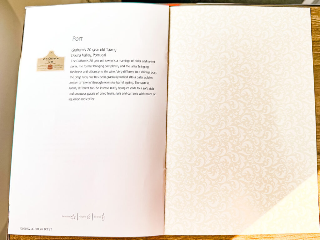 Menu Classe Affaires Boeing 777 Emirates